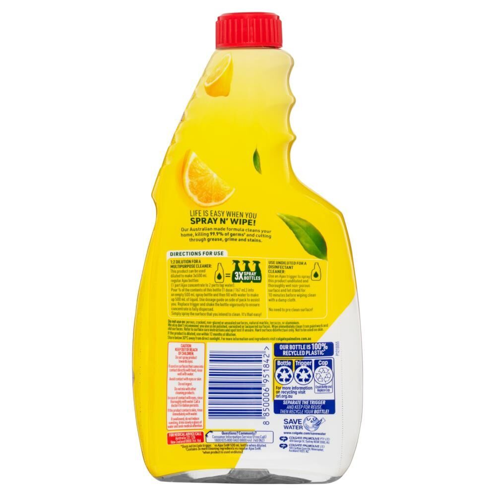 8x Ajax 500ml Multi Purpose Cleaner Spray & Wipe Lemon