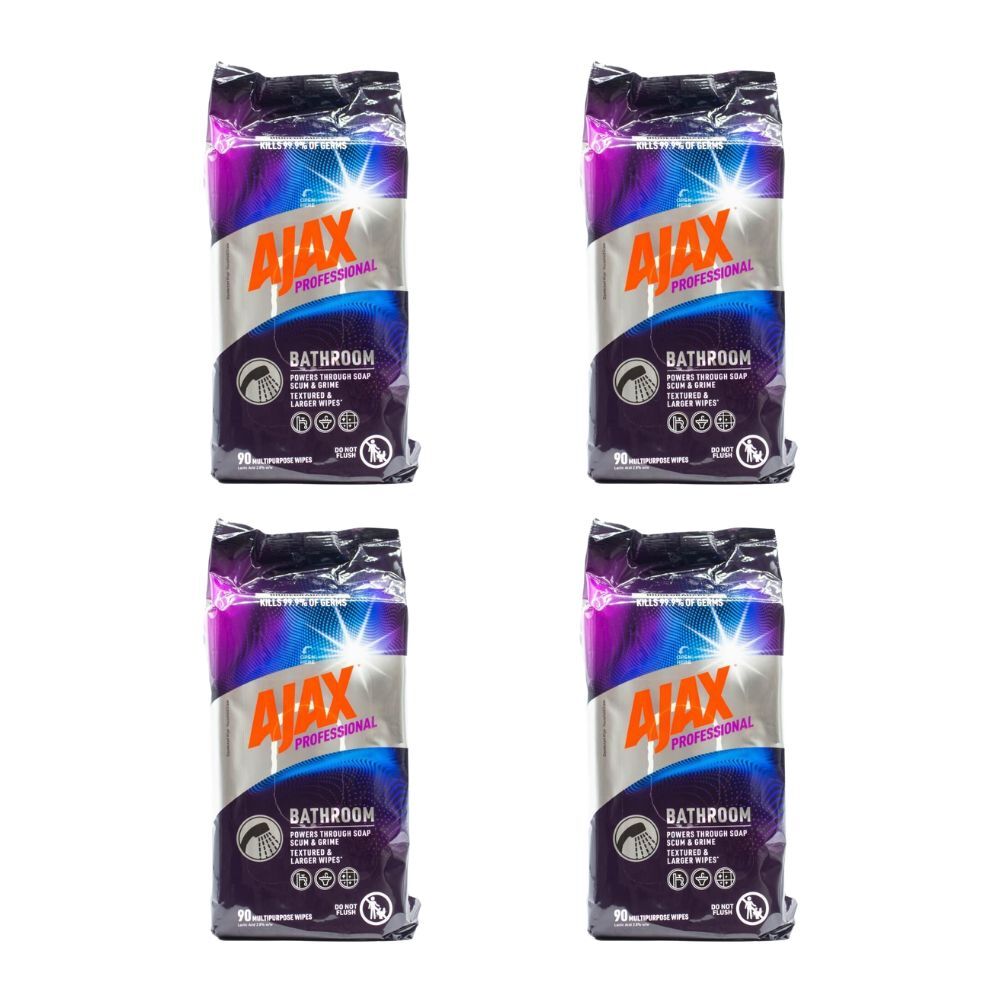 4x 90pc Ajax Bathroom Wipes Professional Soap Scum/Grime Remover