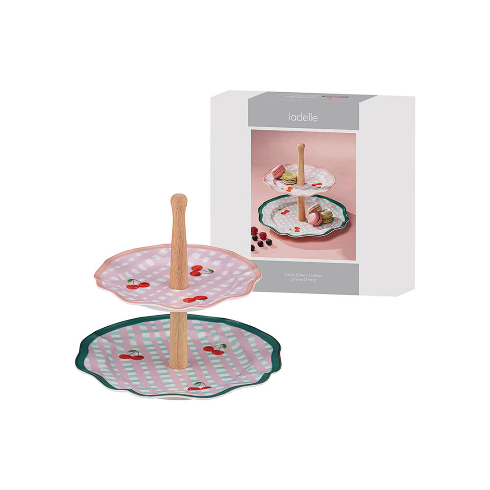 Ladelle Capri Cherry Scallop 2 Tier Dessert/Cake Display Stand Table Decor