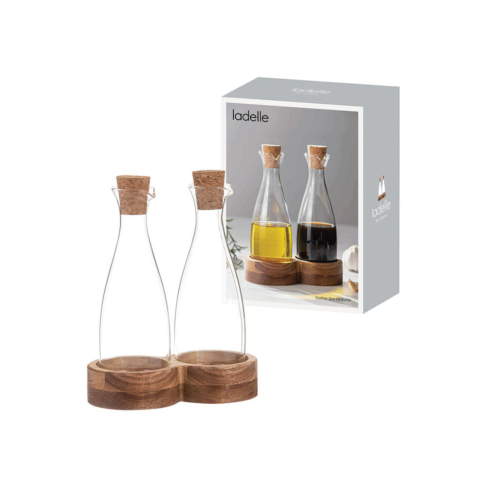 2pc Ladelle Gather Countertop Oil Bottle 500ml Refillable Container Clear