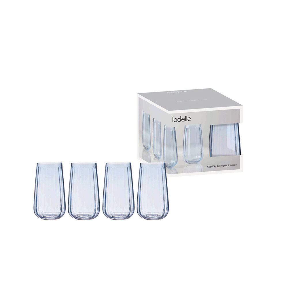 4pc Ladelle Capri Sky Highball Tumbler 550ml Tall Drinking Glass Blue