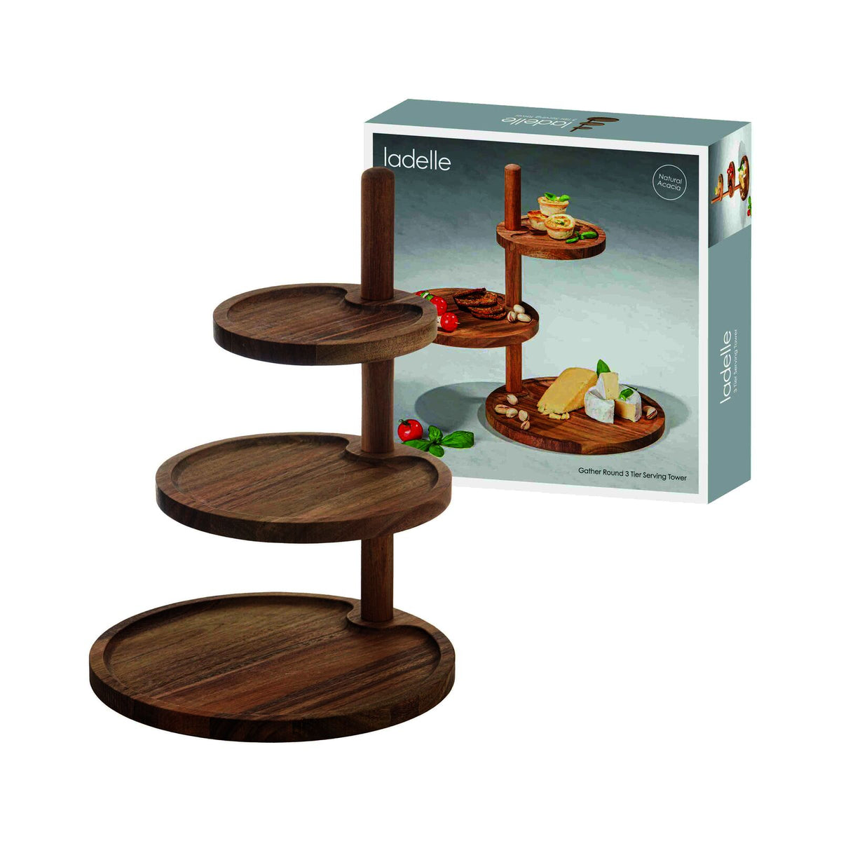 Ladelle Gather Round 3 Tier Serving Tower Multi-Level Snack Stand Brown