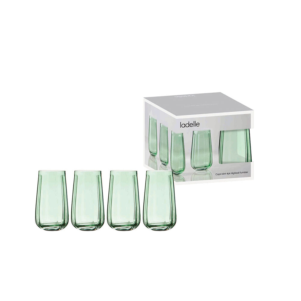 4pc Ladelle Capri Mint Highball Tumbler 550ml Tall Drinking Glass Green