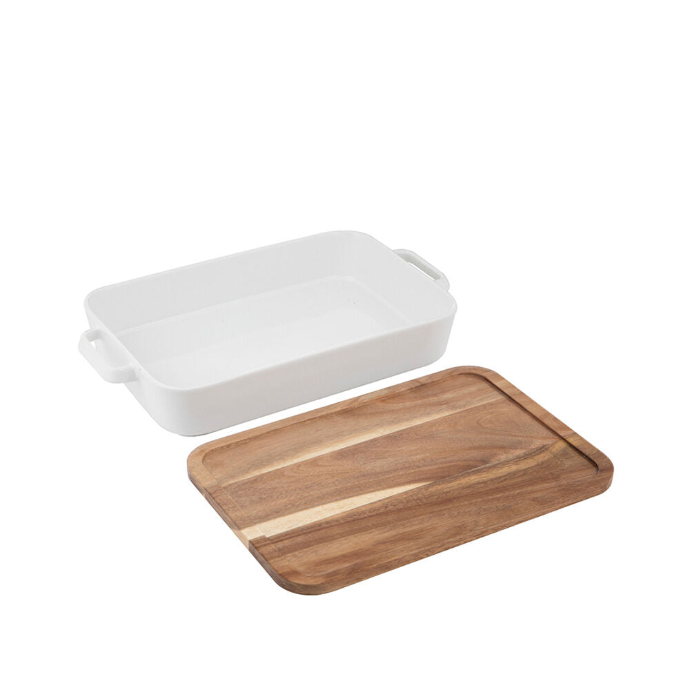 Ladelle Alto Oven To Table Wood Baking Dish w/ Lid/Trivet Heat Resistant
