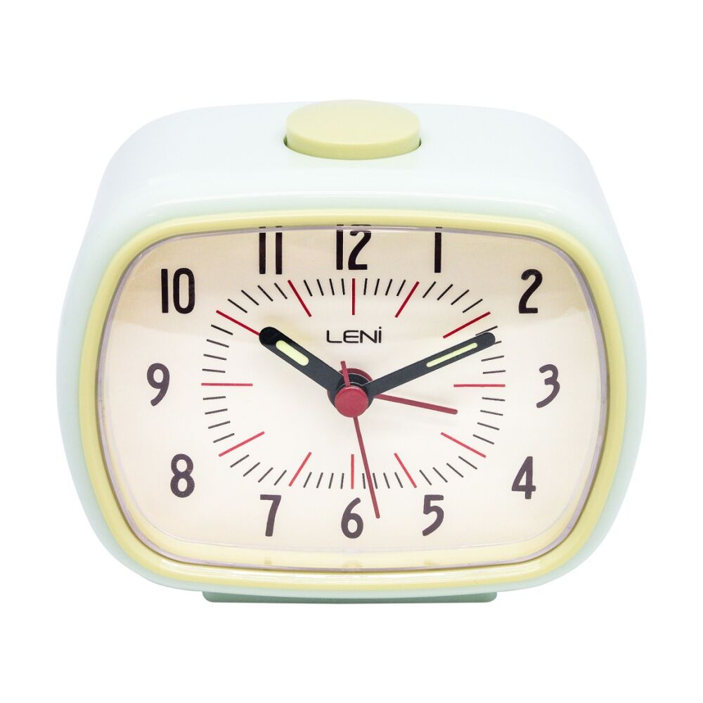 Leni Retro-Inspired Analogue Bedside/Desk Alarm Clock 9x11x6cm Hint of Mint