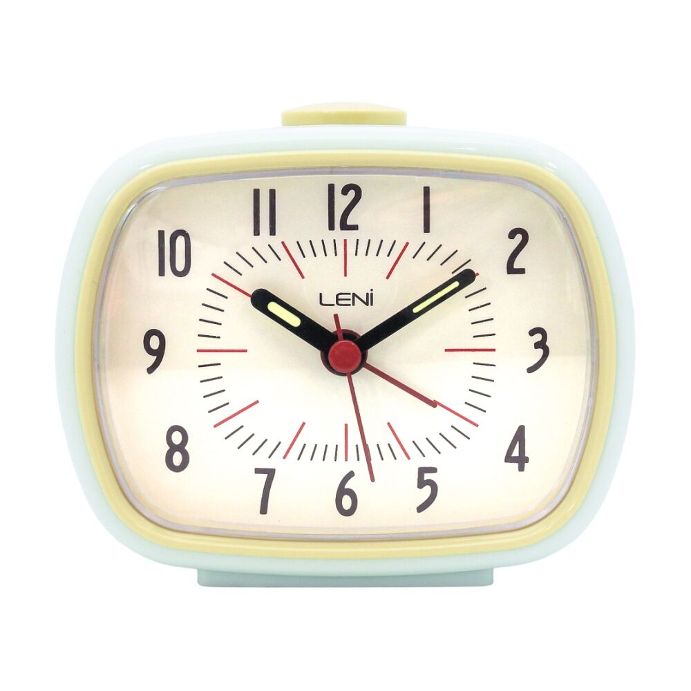 Leni Retro-Inspired Analogue Bedside/Desk Alarm Clock 9x11x6cm Hint of Mint