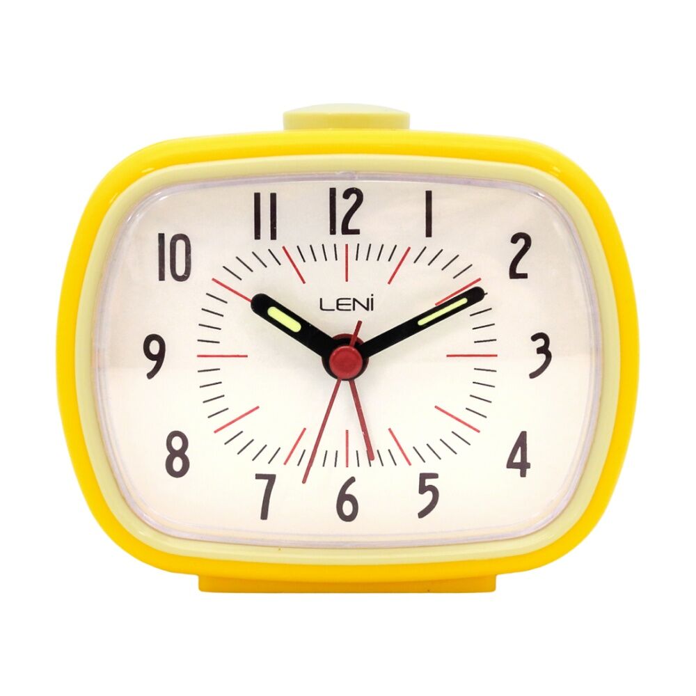 Leni Retro-Inspired Analogue Bedside Table/Desk Alarm Clock 9x11x6cm Lemon