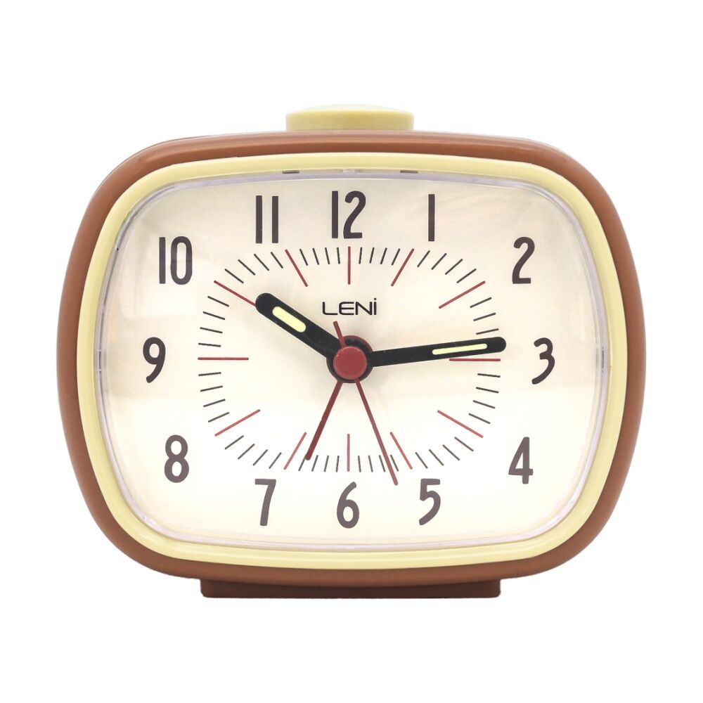 Leni Retro-Inspired Analogue Bedside Table/Desk Alarm Clock 9x11x6cm Mocha