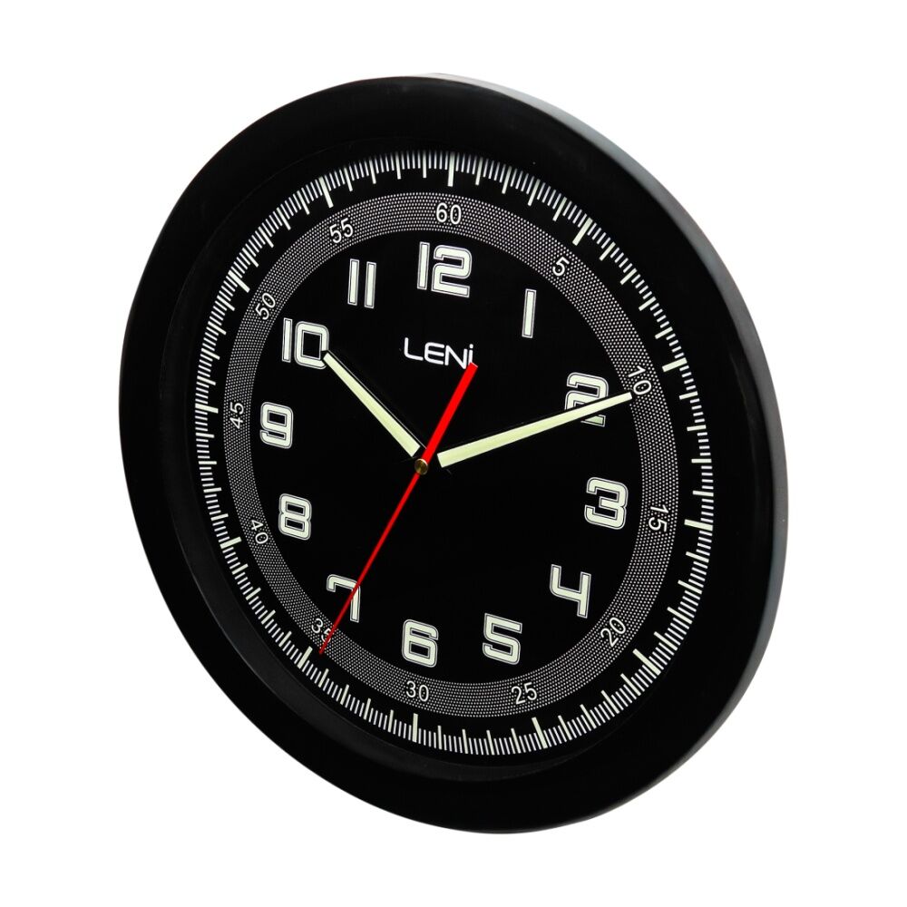 Leni Round Luminous Silent Non-Ticking Analogue Wall Clock 32.5cm Black