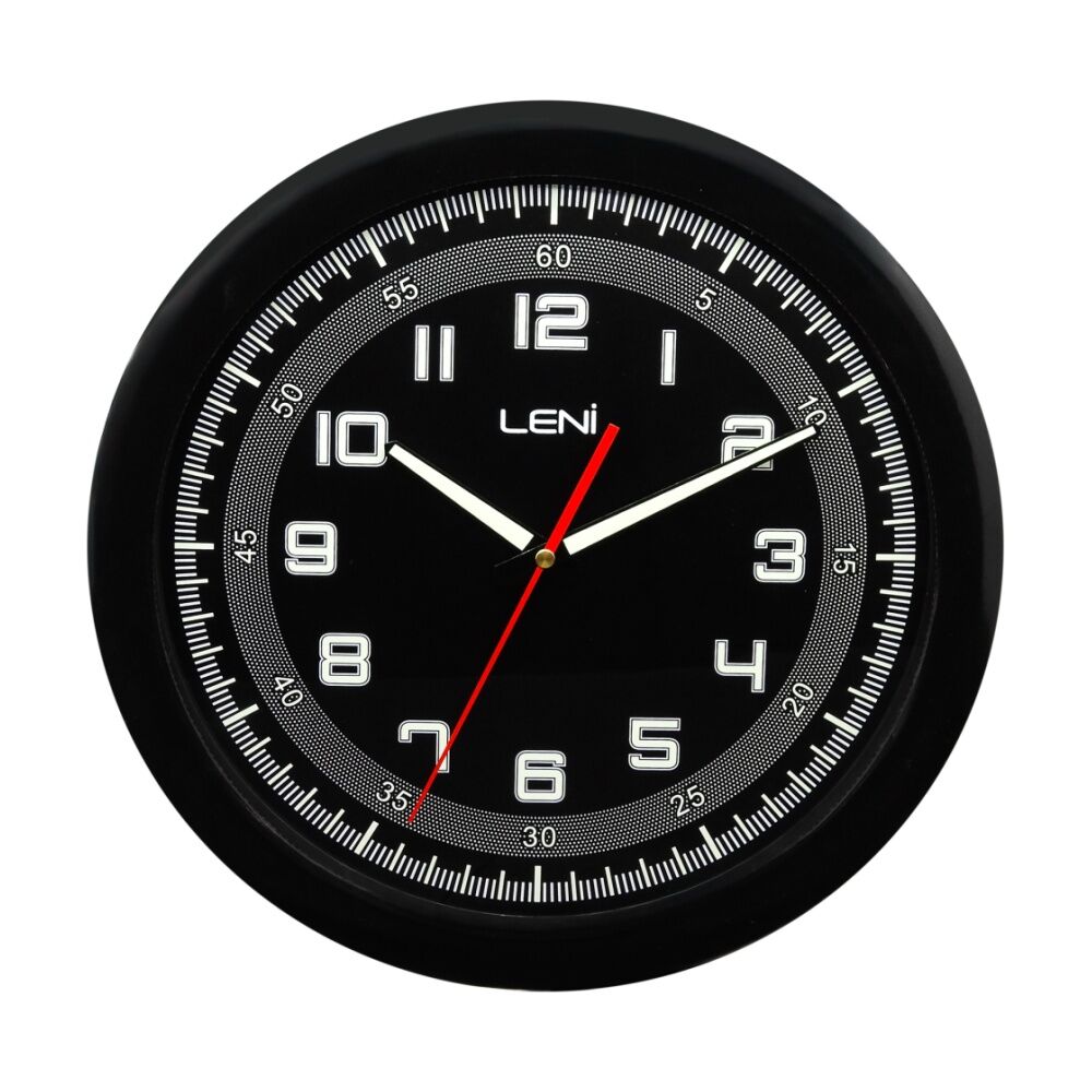 Leni Round Luminous Silent Non-Ticking Analogue Wall Clock 32.5cm Black