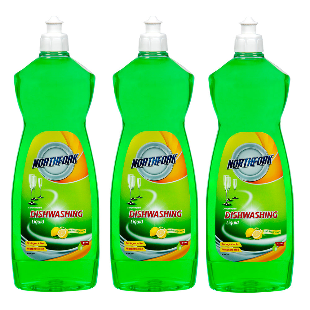 3x Northfork 1L Concentrated Dishwashing Liquid Lemon