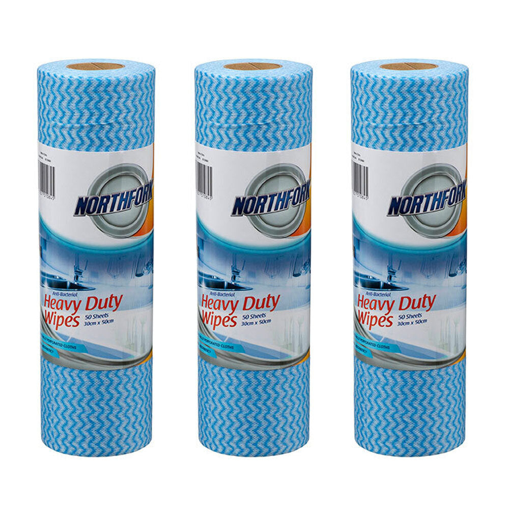3PK 50pc Northfork Heavy Duty Antibacterial Wipes - Blue