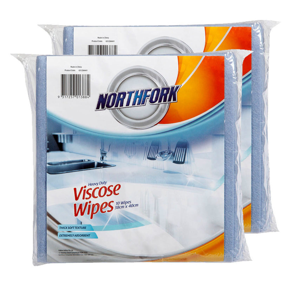 2x 10PK Northfork Heavy Duty Viscose Cleaning Wipes - Blue