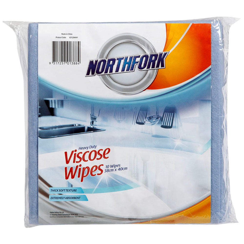 4x 10PK Northfork Heavy Duty Viscose Cleaning Wipes - Blue