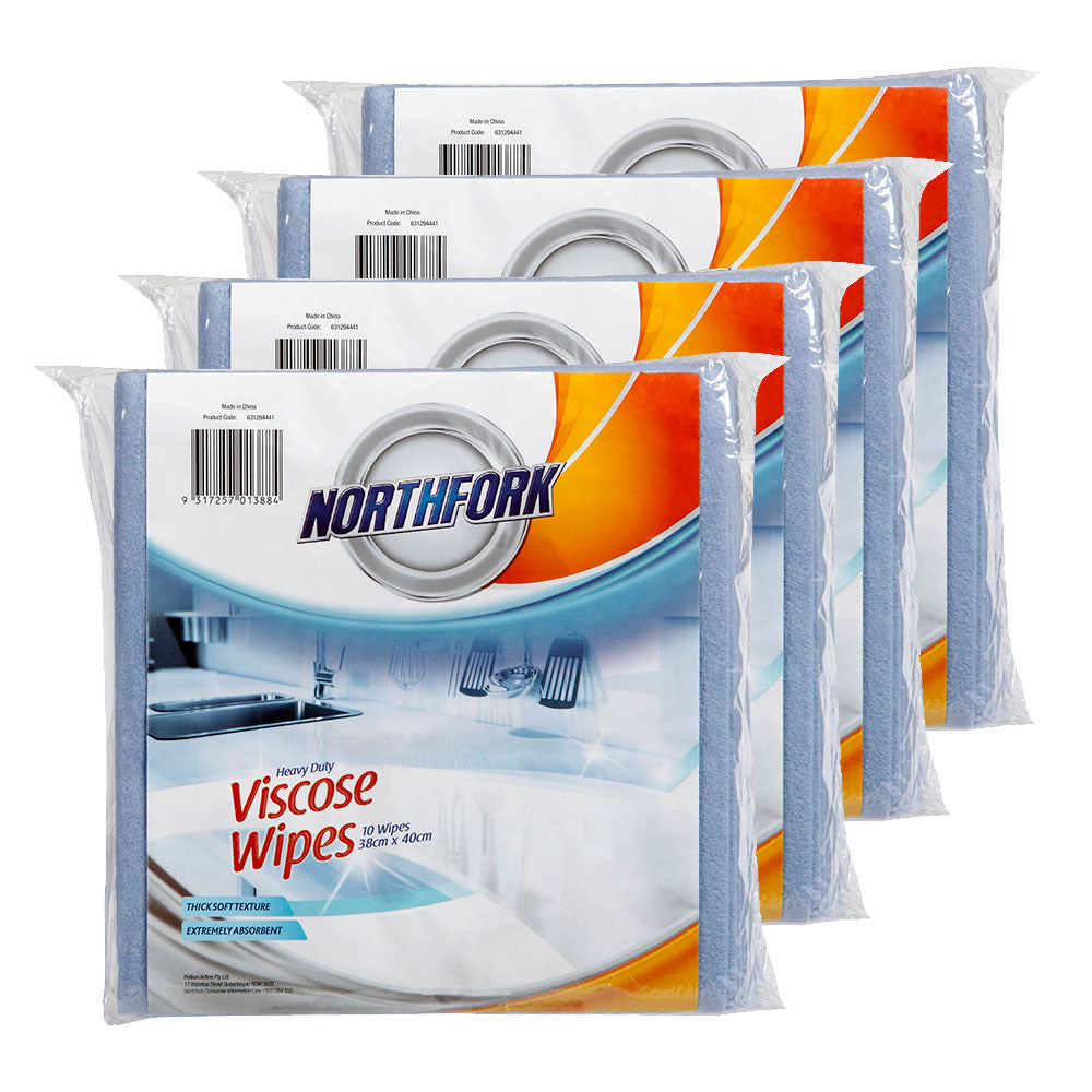 4x 10PK Northfork Heavy Duty Viscose Cleaning Wipes - Blue