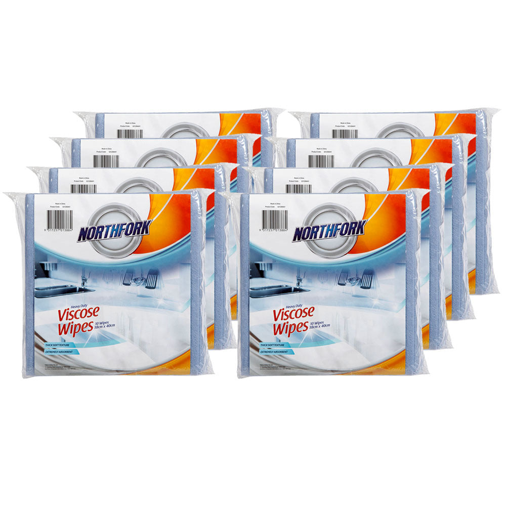 8x 10PK Northfork Heavy Duty Viscose Cleaning Wipes - Blue