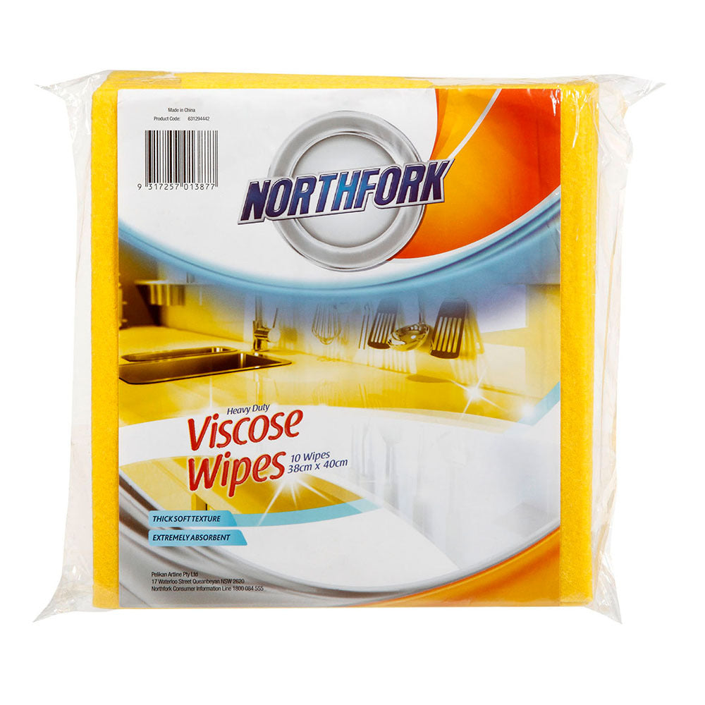 2x 10PK Northfork Heavy Duty Viscose Cleaning Wipes - Yellow