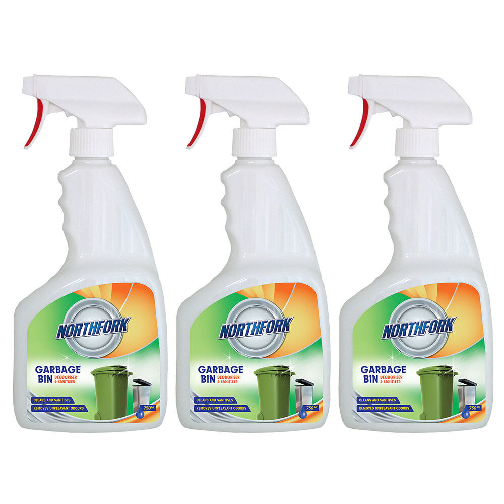 3PK Northfork 750ml Bin Deodoriser & Sanitiser