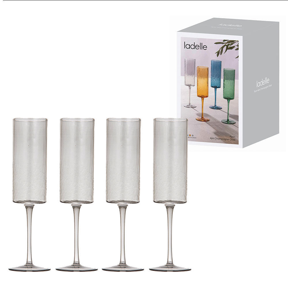 2x 4pc Ladelle Flynn Champagne Glass Stemware 24.5cm - Charcoal