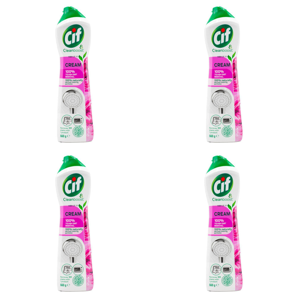 4PK Cif Clean Boost Cream Tough Dirt/Stain Removal 660G Pink