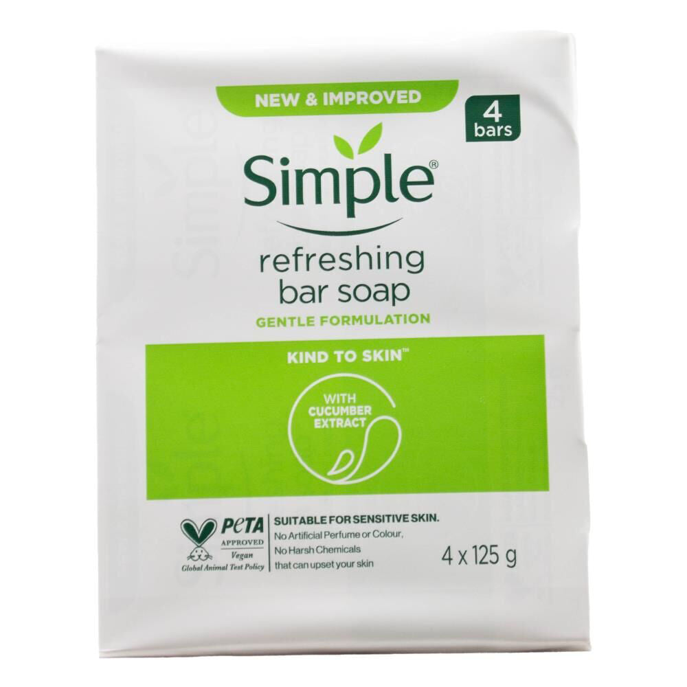 12x 4pc Simple 125g Refreshing Bar Soap w/ Cucumber Extract Moisturising