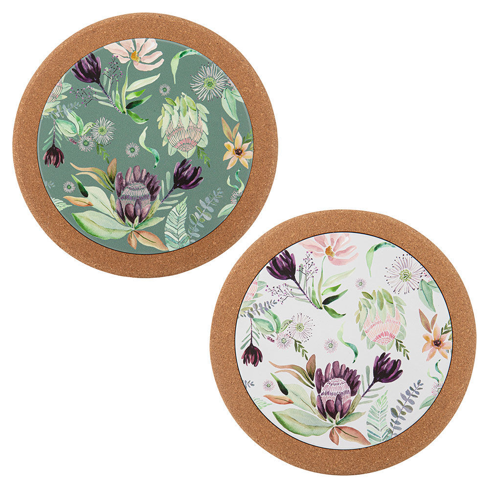 2x 2pc Leura Cork Trivet Kitchen Cooking Serveware 20cm - Cream/Green