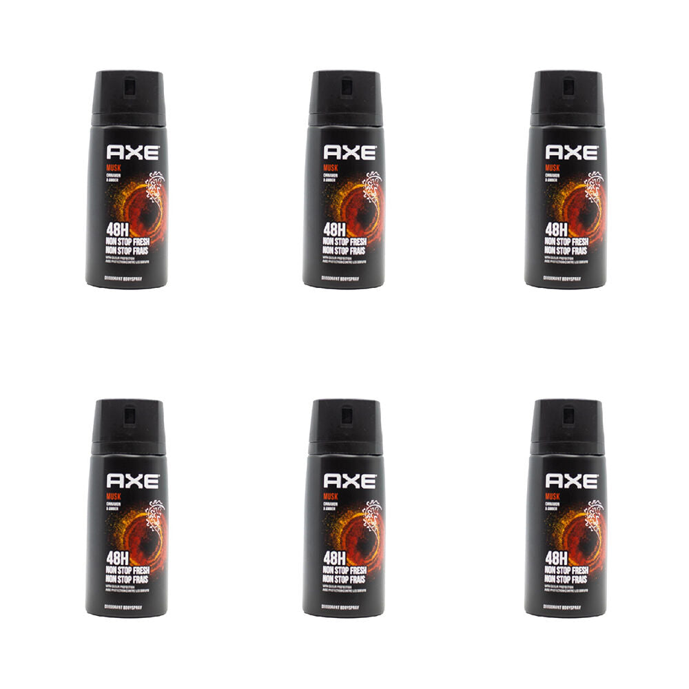 6PK Axe 150ml Deodorant Bodyspray 48hr Odour Protect For Men - Musk