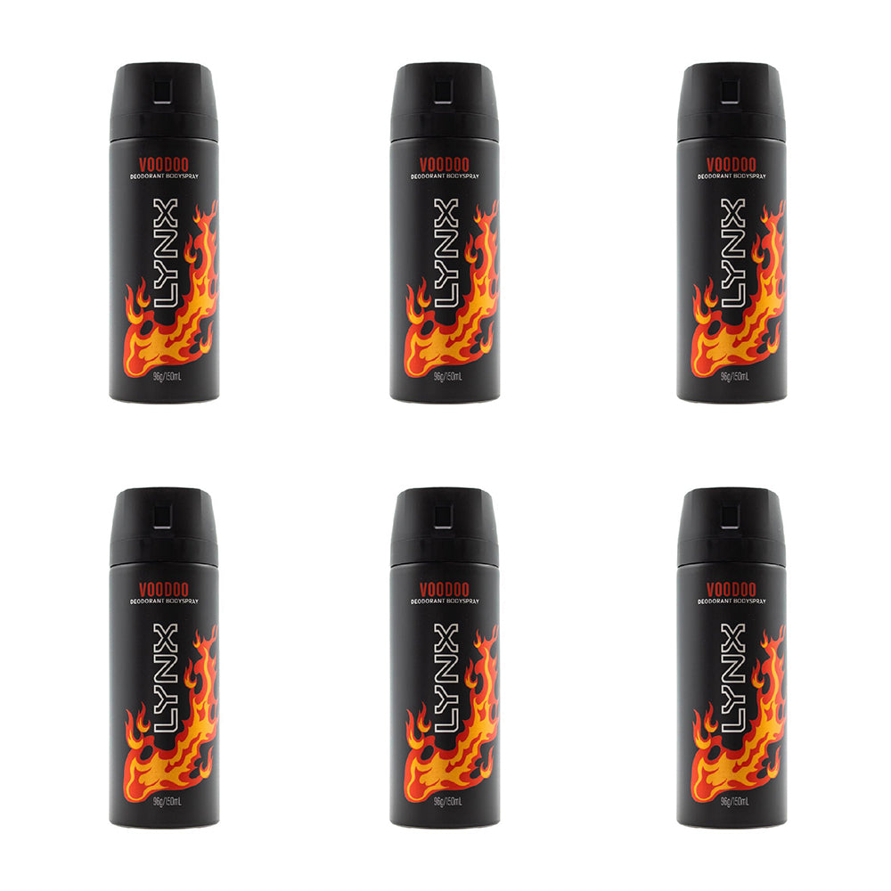 6PK Lynx 150ml Deodorant Fragrance 48h Protection Bodyspray - Voodoo
