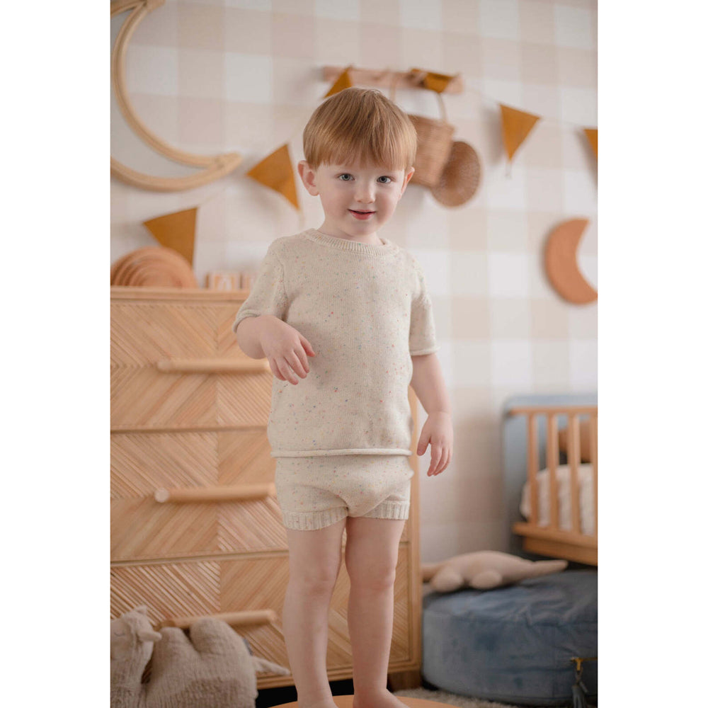 Ponchik Cotton Tee Wheat Speckle Knit Size 3-6m
