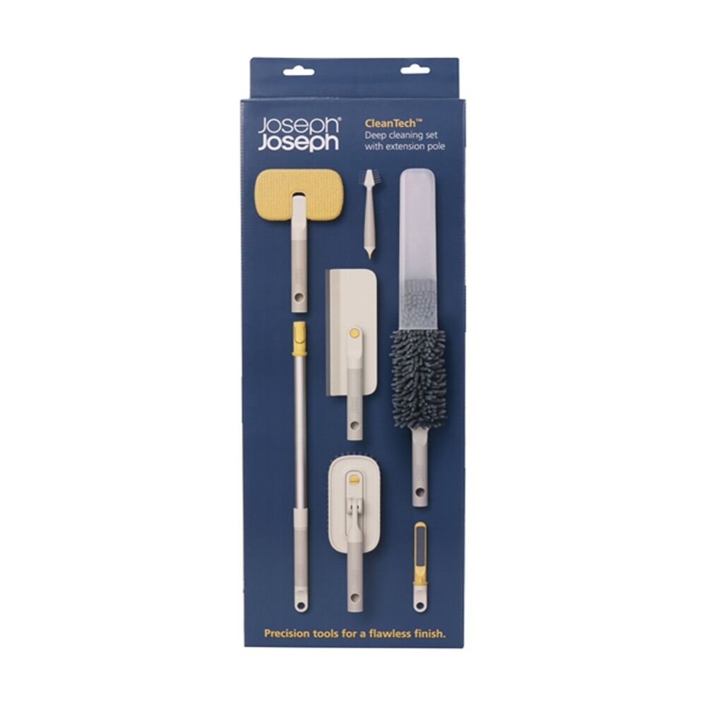 6pc Joseph Joseph CleanTech Deep Cleaning Set W/ Tools & Extension Pole Stone