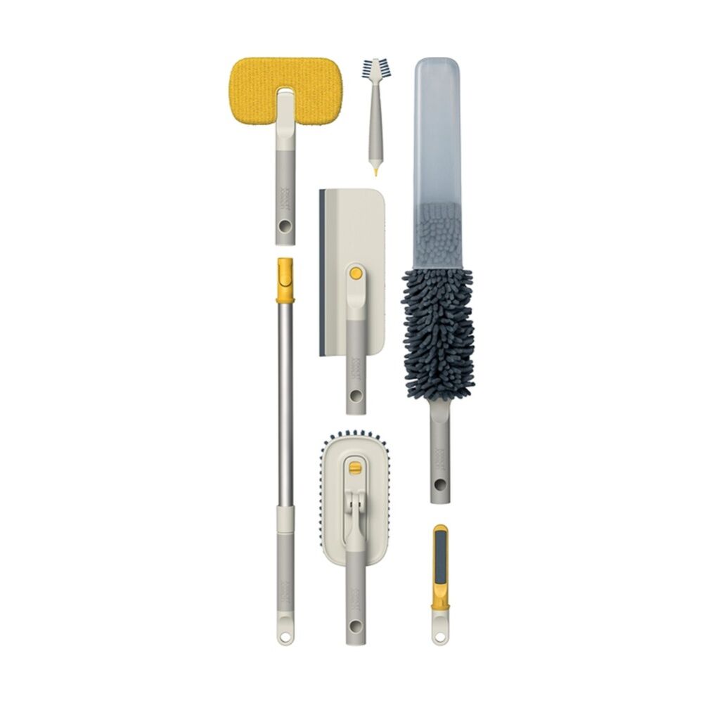 6pc Joseph Joseph CleanTech Deep Cleaning Set W/ Tools & Extension Pole Stone