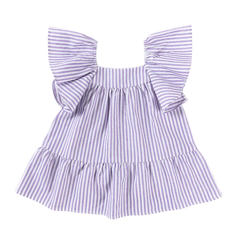 Ponchik Cotton Frill Sleeve Dress Lilac Stripe Size 3y