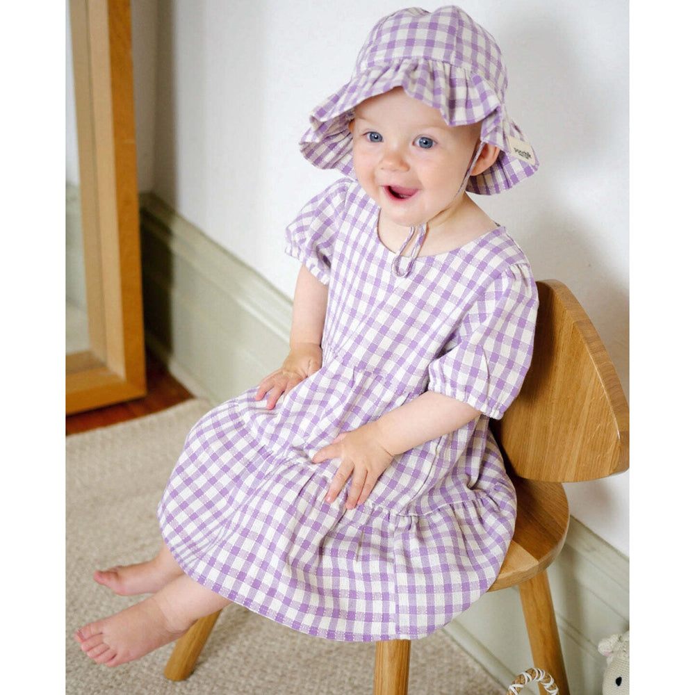 Ponchik Cotton Puff Sleeve Dress Lilac Gingham Size 3y