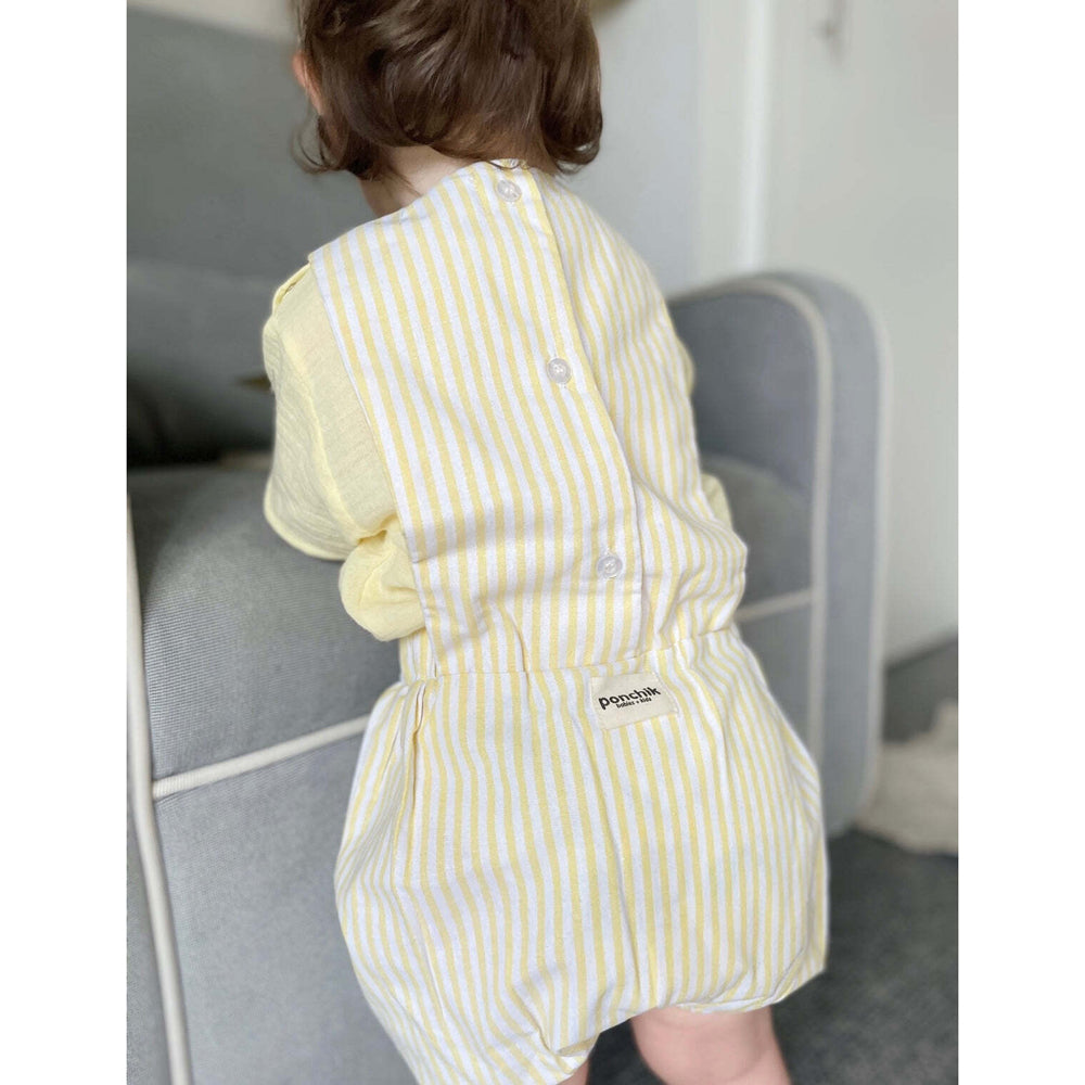 Ponchik Cotton Pinafore Overalls Sunshine Stripe Size 6-12m