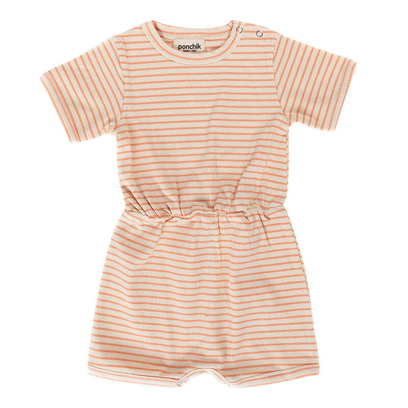 Ponchik Ribbed Cotton Romper Peach Stripe Size 3-6m