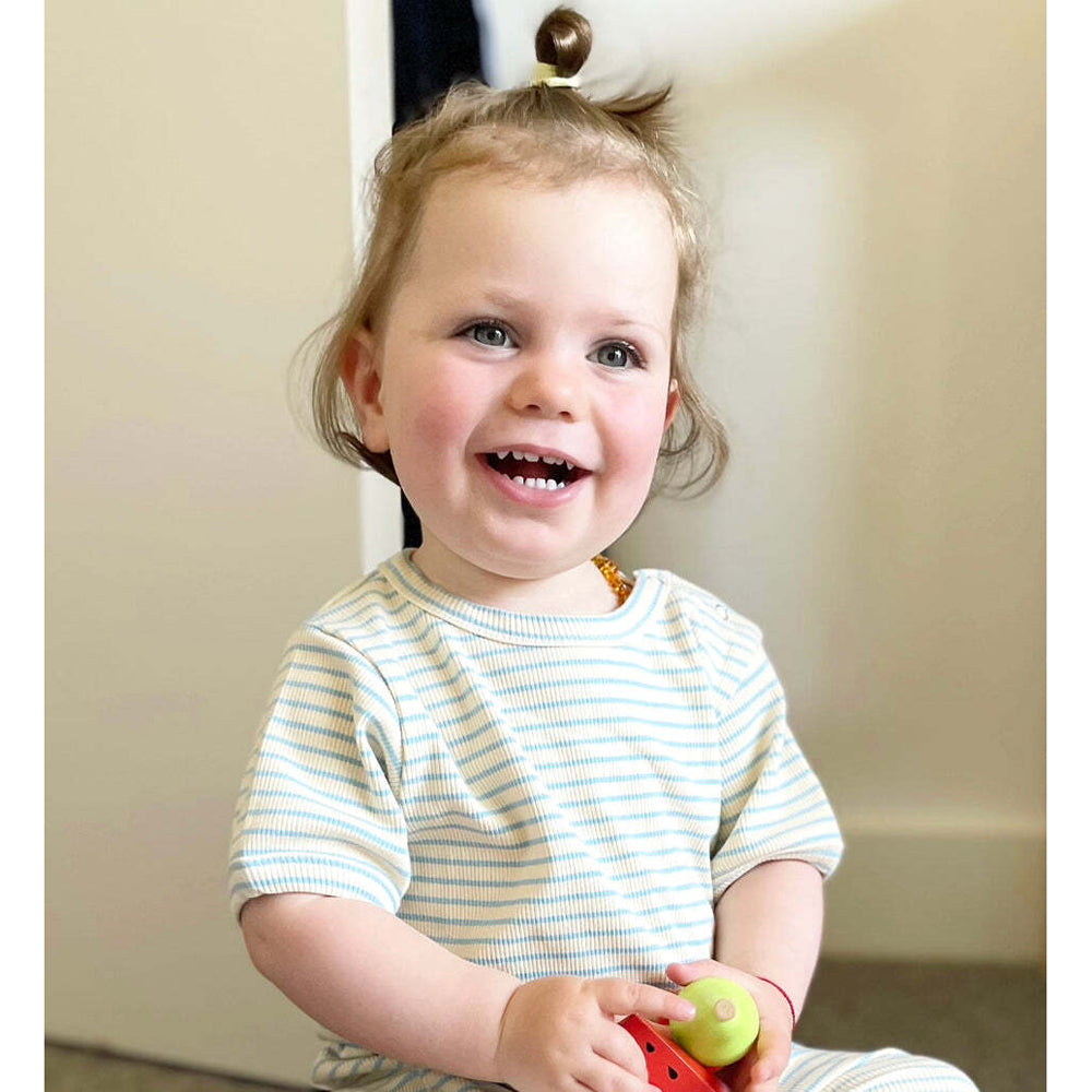 Ponchik Ribbed Cotton Romper Ocean Stripe Size 6-12m
