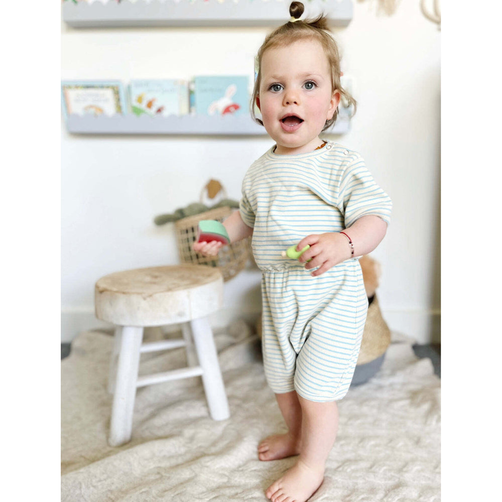 Ponchik Ribbed Cotton Romper Ocean Stripe Size 6-12m