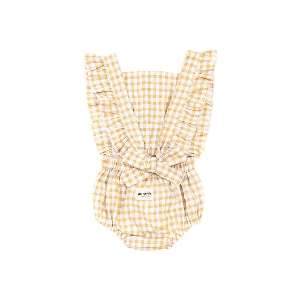 Ponchik Ruffle Back Romper Wheat Gingham Size 12-18m