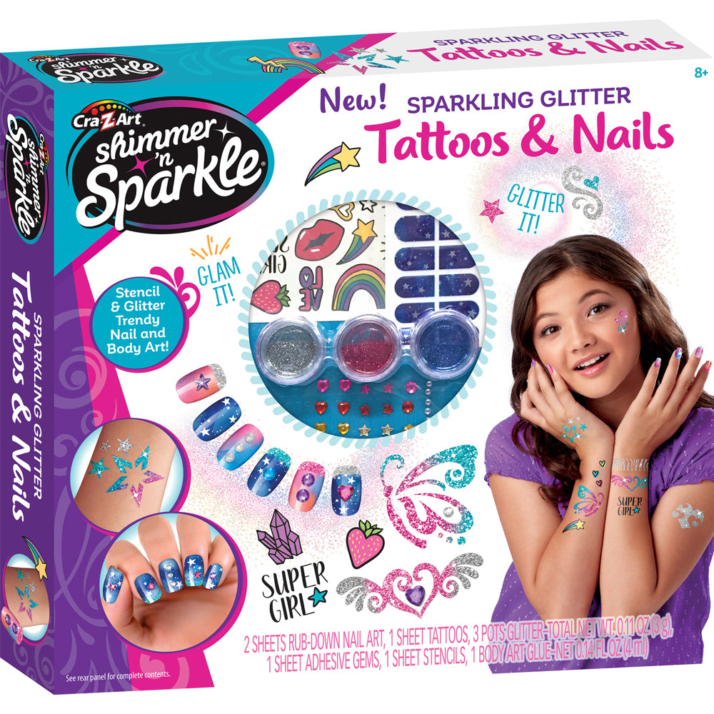 2PK Shimmer 'n Sparkle Kids Ultimate Glitter Tattoos & Nails Craft Kit 8y+