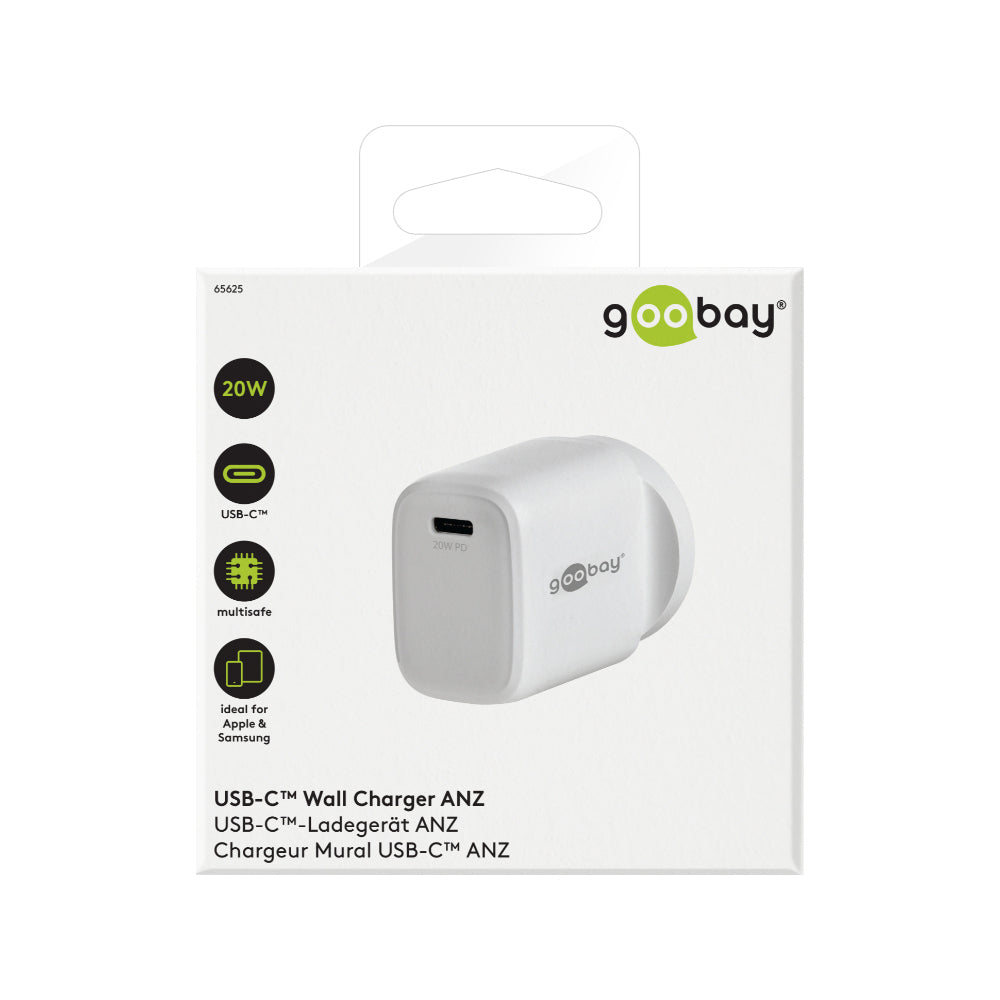 2PK Goobay Wall Charger Adapter ANZ 20W USB-C PD - White