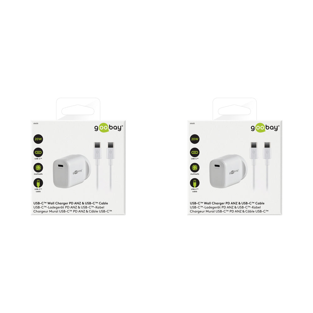 2PK Goobay Wall Charger ANZ 20W USB-C PD w/ Type-C Cable - White
