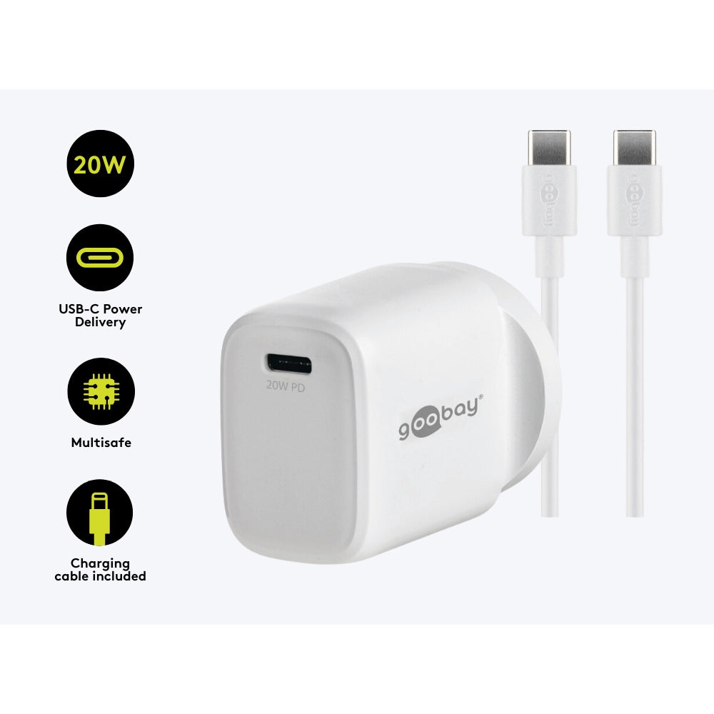 2PK Goobay Wall Charger ANZ 20W USB-C PD w/ Type-C Cable - White