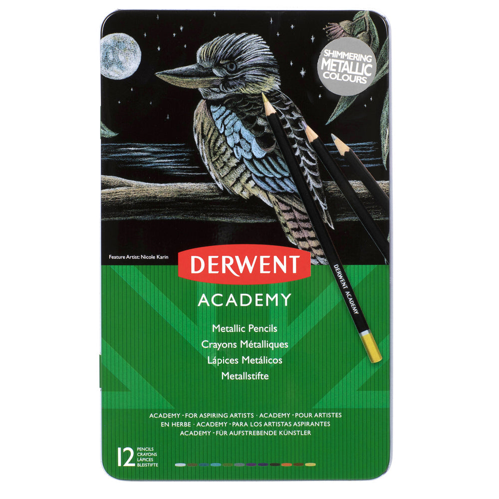 2301939-derwent-academy-art-craft-hexagonal-metallic-colour-pencil-tin-12pc