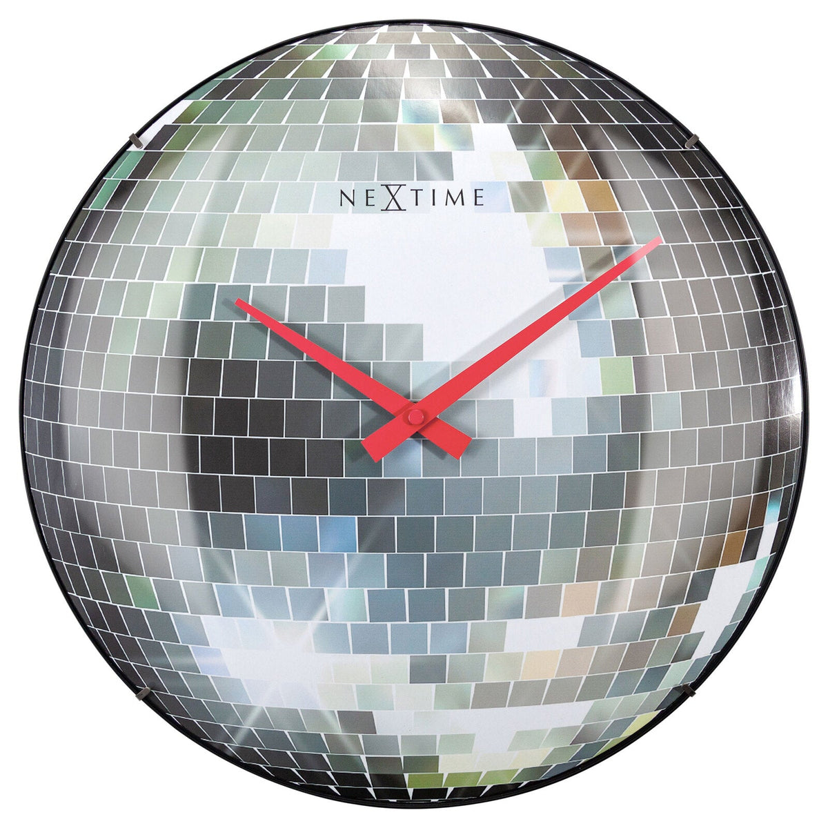 573293-nextime-disco-ball-silent-analogue-35cm-round-wall-clock-silver