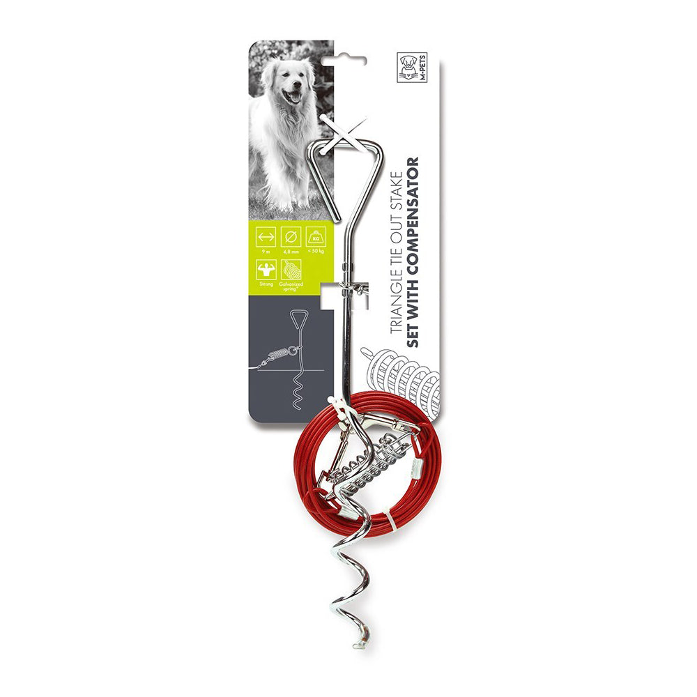 10801805-m-pets-9m-dog-puppy-pet-triangle-secure-tie-out-cable-stake-set-w-compensator
