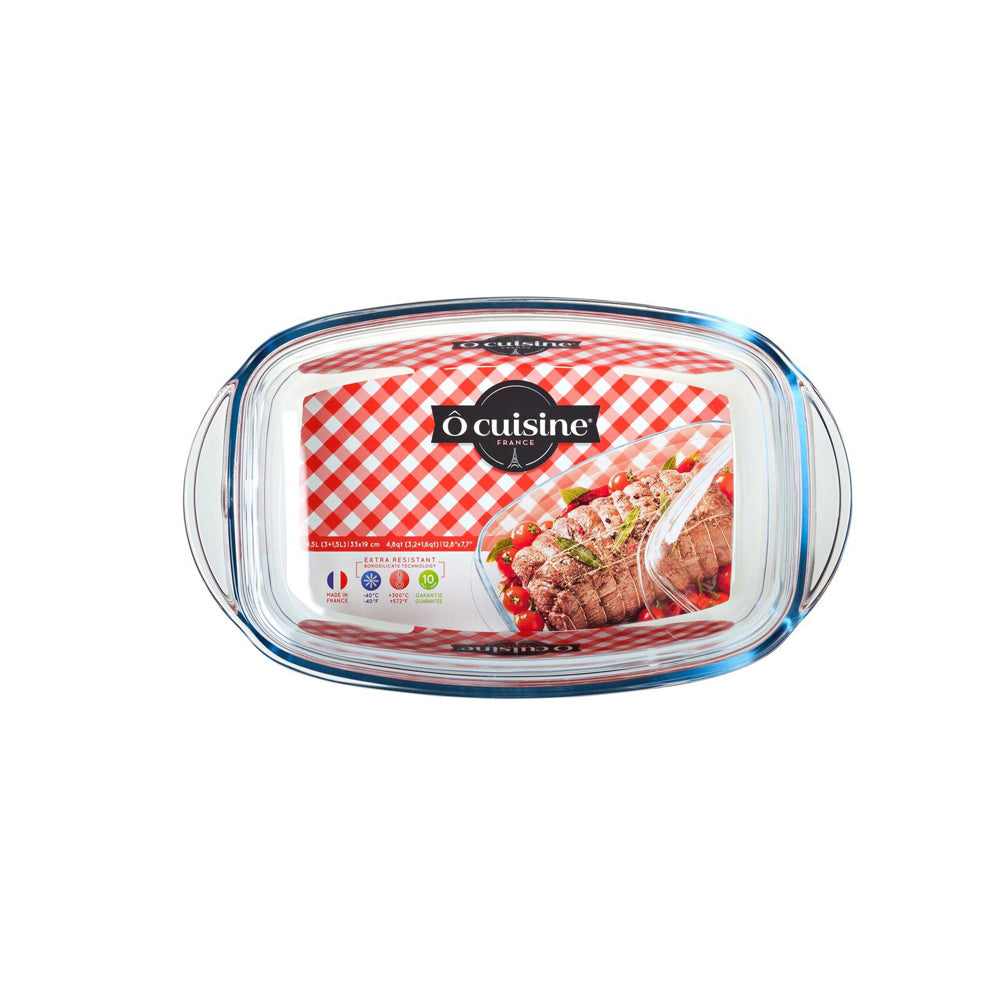 49013-o-cuisine-37cm-6-5l-rectangle-glass-casserole-w-lid-oven-cookware-clear