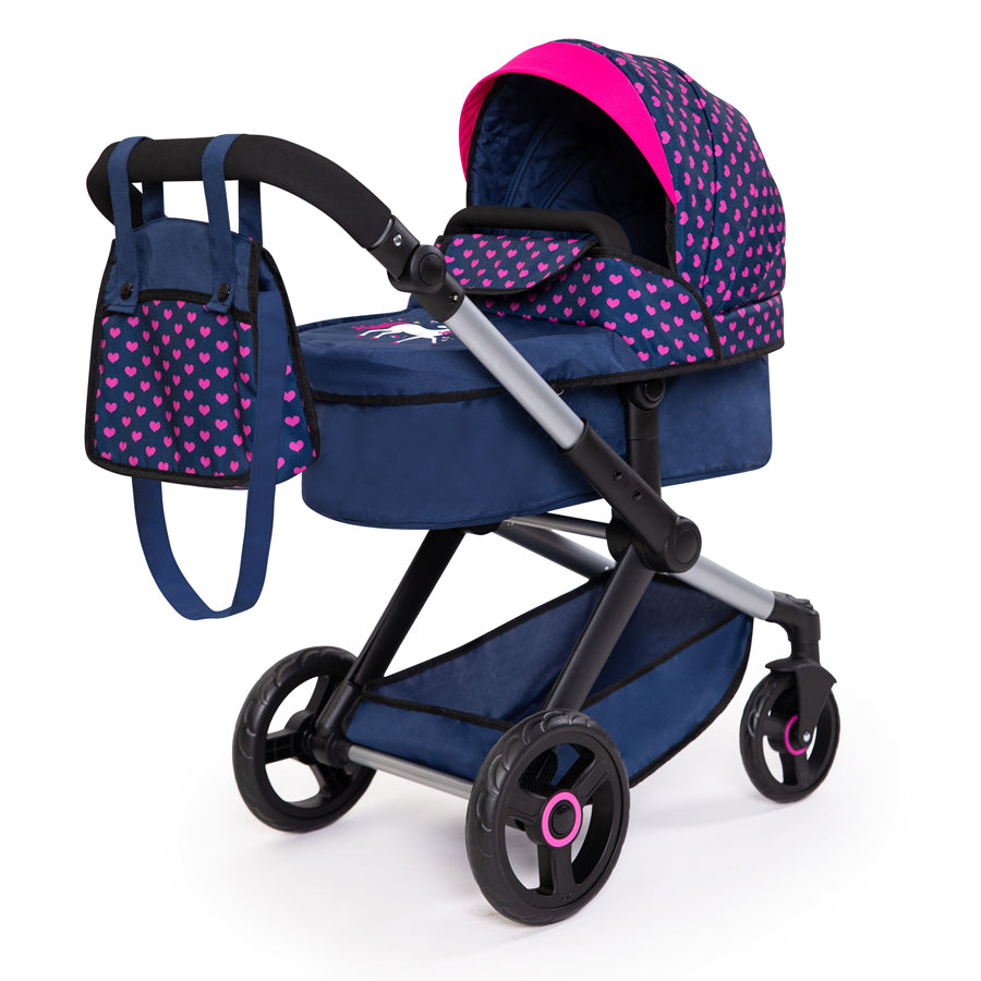 211-17054-bayer-xeo-compact-doll-pram-dark-blue-w-pink-heart-print-kids-3y