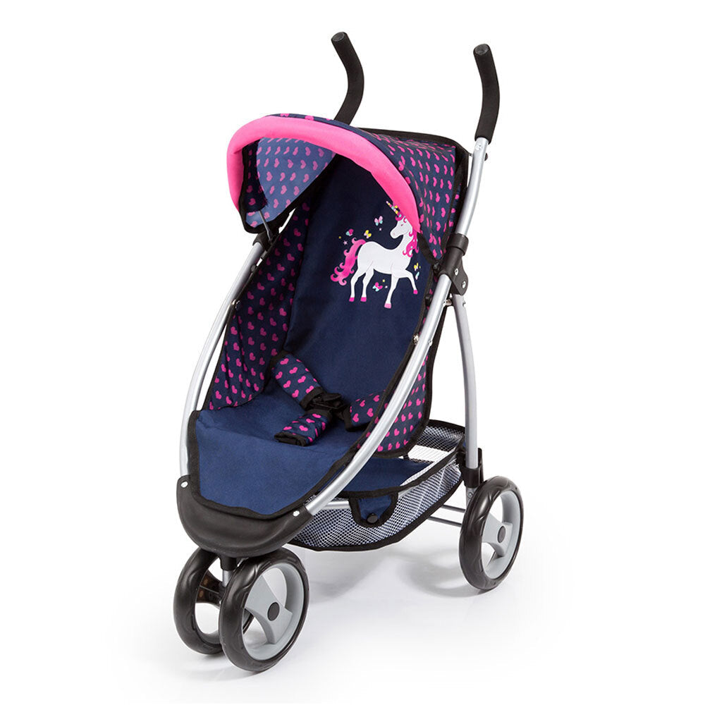 39954aa-bayer-69cm-doll-pram-jogger-dark-blue-w-pink-hearts-unicorn-3y