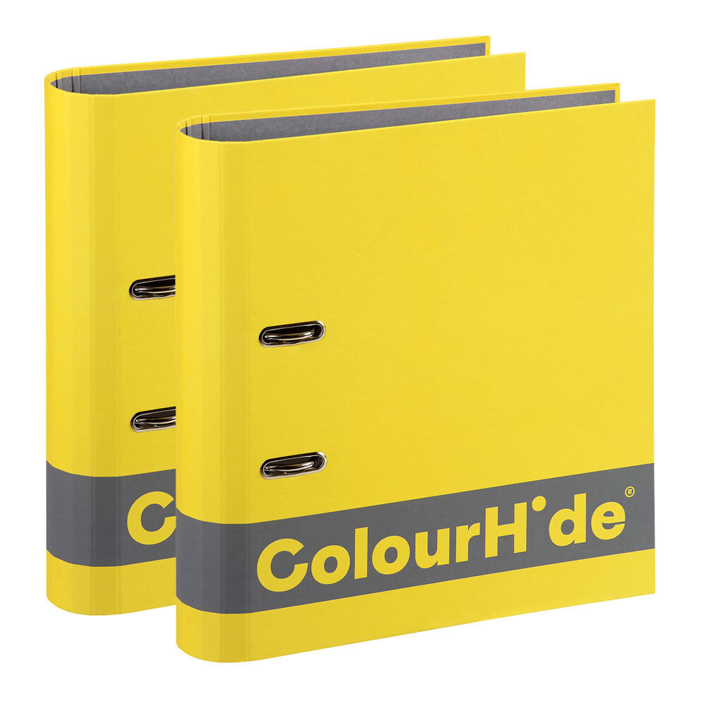 2PK ColourHide A4 70mm 375 Sheets Silky Touch Lever Arch File - Yellow