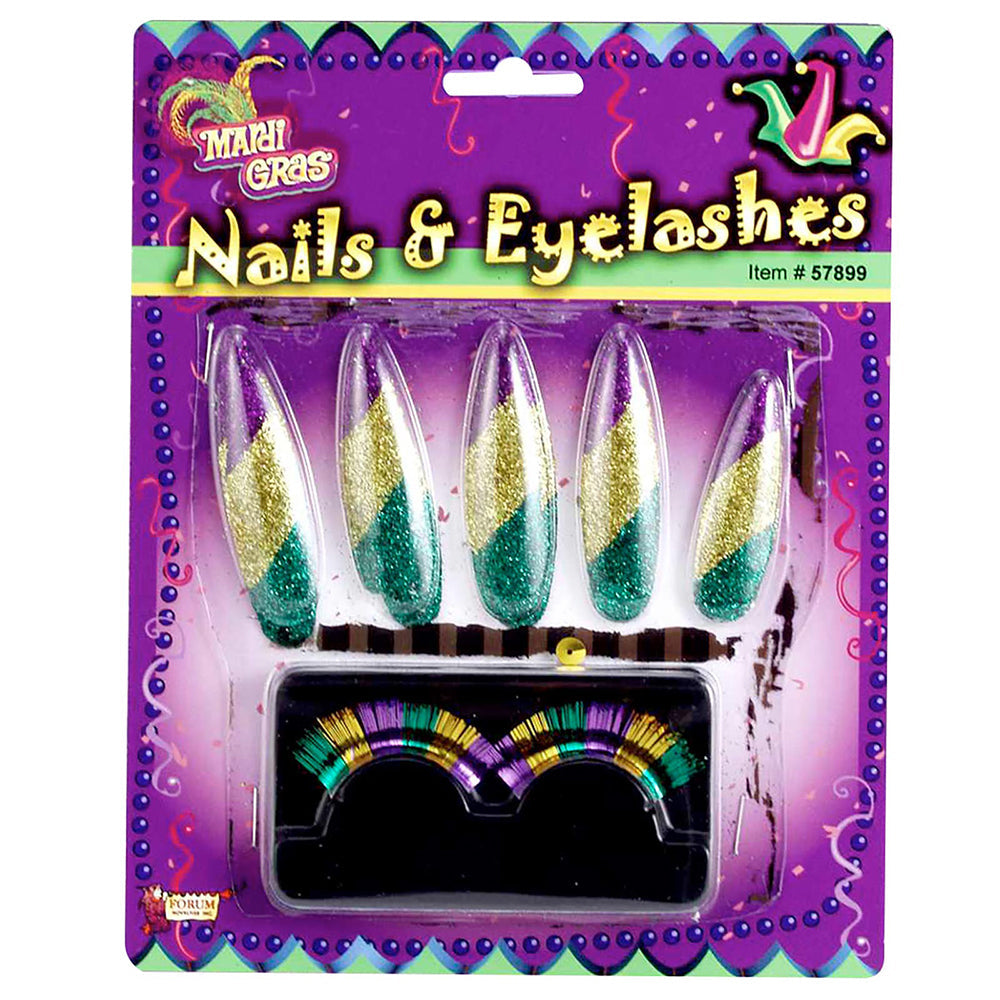 57899_f-10pc-forum-novelties-mardi-gras-nails-and-lashes-set-costume-accessory-kit